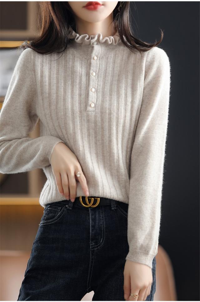 トップス セーター 送料無料 個性 ニット 長袖 フリルネック ボタン