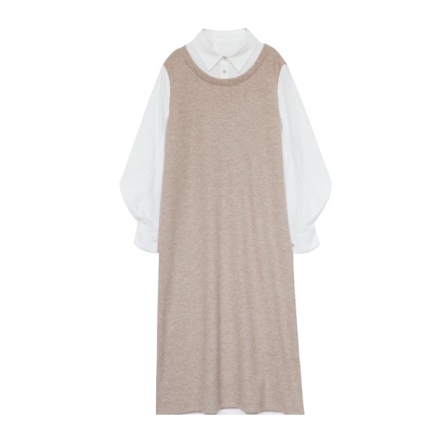 レイヤード ワンピース 送料無料 個性 長袖 襟付き ウエストマーク ミモレ Aライン かわいい 大人可愛い きれいめ 上品 シンプル カジュアル おしゃれ 主役級 存在感 こなれ感 とろみ感 抜け感 ガーリー レトロ レディース 学生 ママ OL レイヤード ワンピース 送料無料 個性 長袖 襟付き ウエストマーク