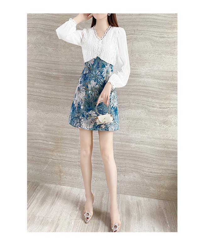 ショート ワンピース 送料無料 個性 長袖 Vネック 細身 タイト