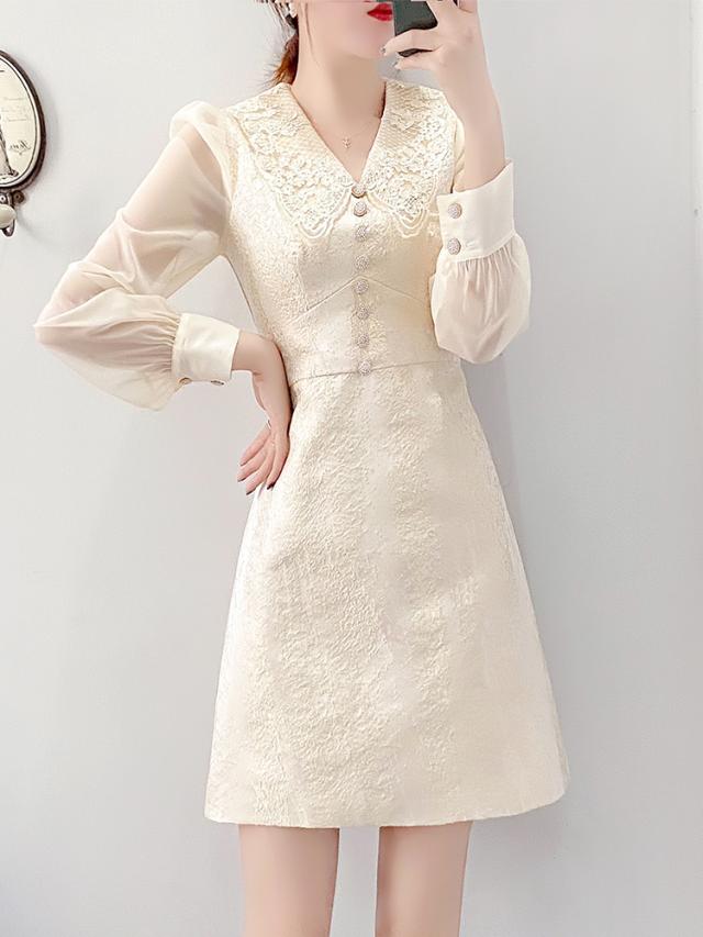 ショート ワンピース 送料無料 個性 Vネック 長袖 シースルー ボタン