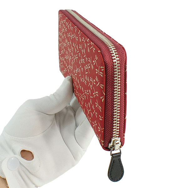 印傳屋 印伝 2317 ラウンドファスナー長財布 赤地／白漆 あじさい 印伝 印傳屋 上原勇七 (INDEN-YA) 本革 長財布 束入れ 型番2317 赤地