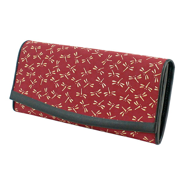 印傳屋 甲州印伝 長財布 束入れ トンボ 蜻蛉 鹿革 漆 印伝 印傳屋 束