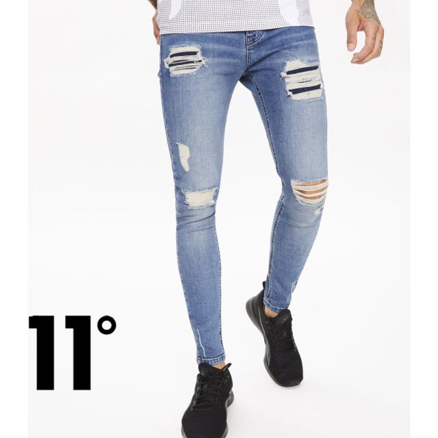 イレブンディグリーズ 11Degrees ジーンズ  Sustainable Stretch Jeans Skinny Fit ミッドブルーウォッシュ ストレッチ デニム パンツ メンズ[衣類] イレブンディグリーズ 11Degrees ダメージジーンズ Sustainable