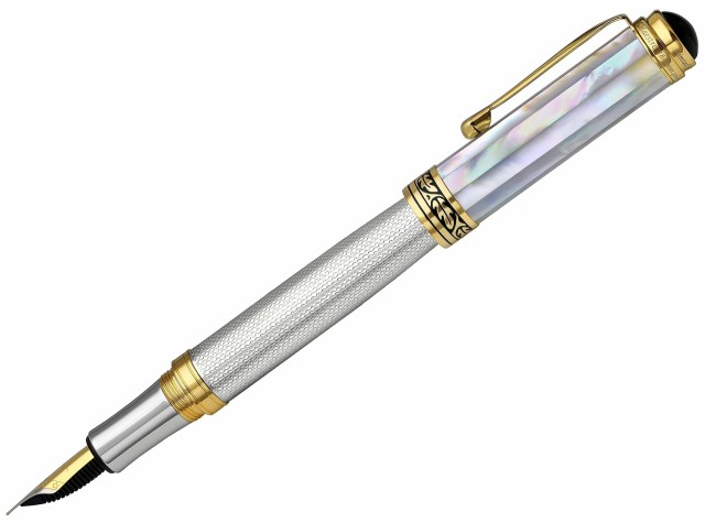 XEZO MAESTRO TWIST ACTION BALLPOINT PEN MEDIUM POINT. BLACK MOTHER OF PEARL WITH PLATINUM PLATED. HANDCRAFTED LIMITED [White M