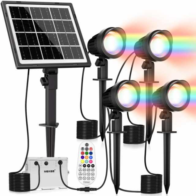 MEIKEE ガーデンライト ソーラー充電式 IP66防水 RGB アップライトスポットライト 屋外 800LM 調光 調色 8-12時間連続点灯 5000MAHリチウ