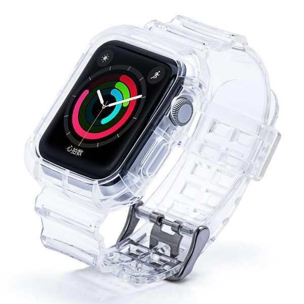 Apple watch バンド アップルウォッチバンド スポーツバンド 交換用ベルト 透明 クリア iWatch Series 38mm 40mm 42mm 44mm 654321SEに対応 全面保護ケース 42mm44mm