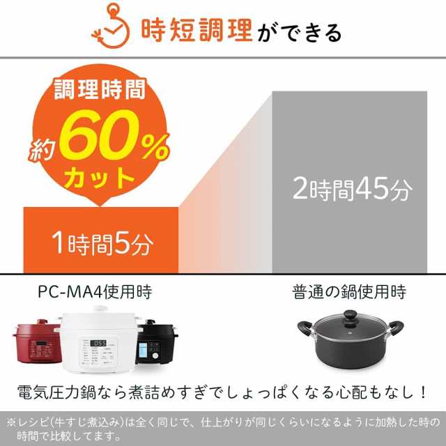 アイリスオーヤマ(IRIS OHYAMA) 電気圧力鍋 圧力鍋 4L 3~4人用 低温調理可能 卓上鍋 予約機能付き 自動メニュー90種類 ガラス蓋付き レシピブック付き ブラック PMPC-MA4-Bの通販は