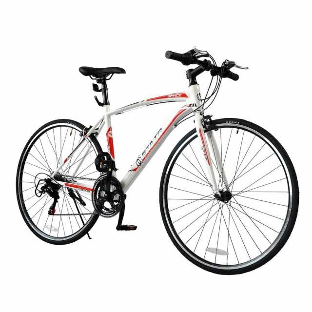 [ホワイト]クロスバイク 自転車 700x25C シマノ製14段変速 超軽量高炭素鋼フレーム 前後キャリパーブレーキ ワイヤ錠・ライトのプレゼント付き (ホワイト)の通販は
