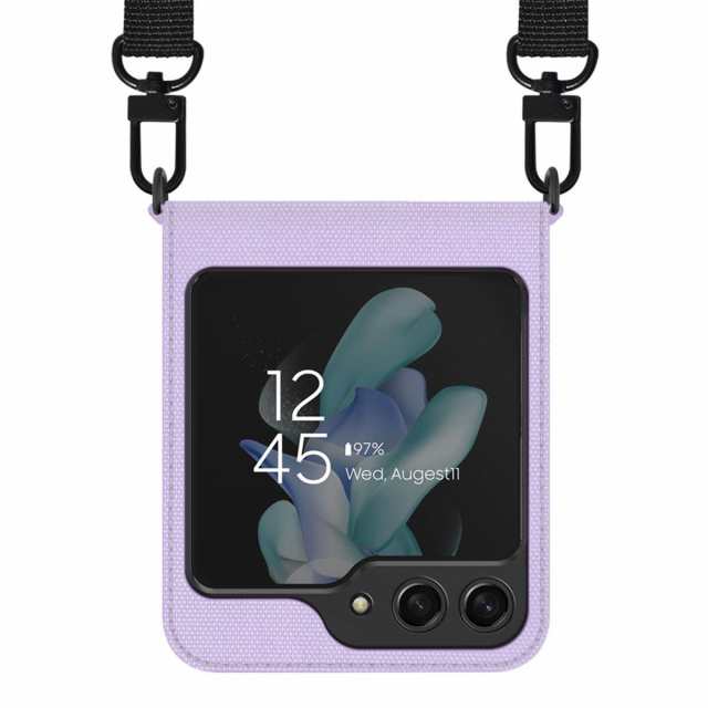[パープル/手帳型]araree Galaxy Z Flip5 対応 ケース 手帳型 ショルダーストラップ付 肩掛け [ キャンバス素材 耐衝撃 ハンズフリー ネックストラップ ストラップ用リング ワイヤレス充電 ワイヤレスパワーシェア 対応 ] サムスン GalaxyZ Flip5 ギャの通販は