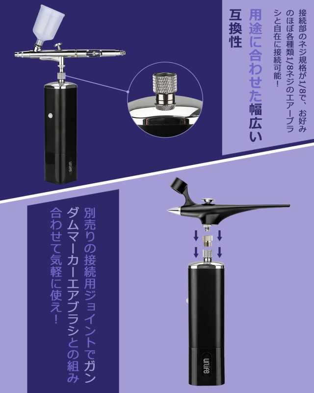 urlife エアブラシ バッテリー交換式 充電式 2個バッテリー付き HPADB コンプレッサー セット 稼働時間を2倍に 自動電源ON/OFF 軽量 持ちやすい エアーブラシの通販は