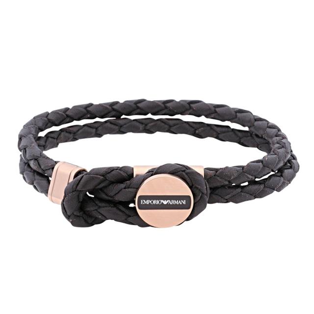 エンポリオ アルマーニ EMPORIO ARMANI メンズ ブレスレット EGS2177221 編み込みレザー ブラウン+ローズゴールド