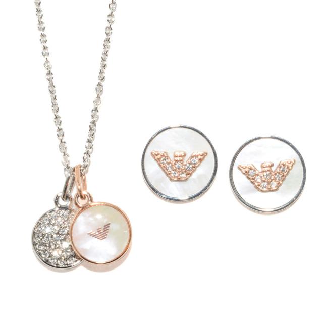 エンポリオ アルマーニ EMPORIO ARMANI レディース ネックレス ピアス セット アクセサリー EGS2651040 イーグルロゴ シルバー+ピンクゴールド マキシロゴ イーグルモチーフ ネックレスピアスセット ブランド クリスマス 誕生日プレゼント おしゃれ 人気 30代 40代 50代