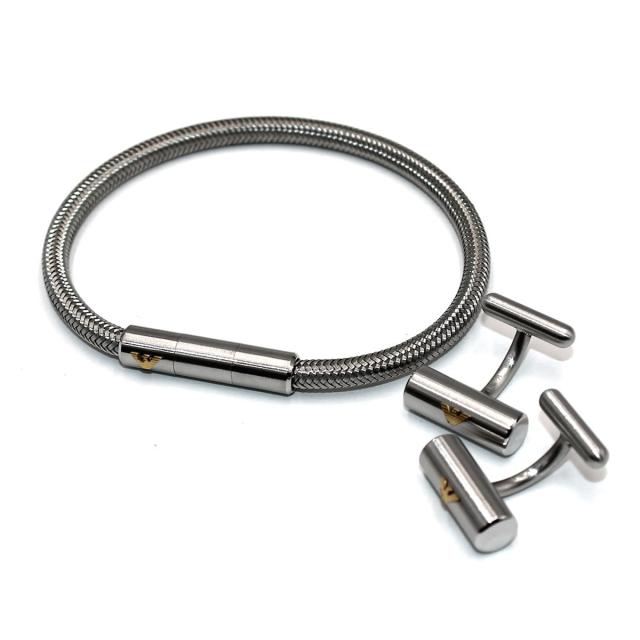 エンポリオアルマーニ EMPORIO ARMANI ブレスレット カフリンクス セット EGS3044SET アクセサリー メンズ シルバー ブレスレット カフ