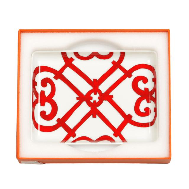 エルメス 食器 長方形トレイ HERMES 011089P BALCON DU GUADALQUIVIR バルコンデュガダルキヴィール ROUGE レッド＋ホワイト ブランド食_4
