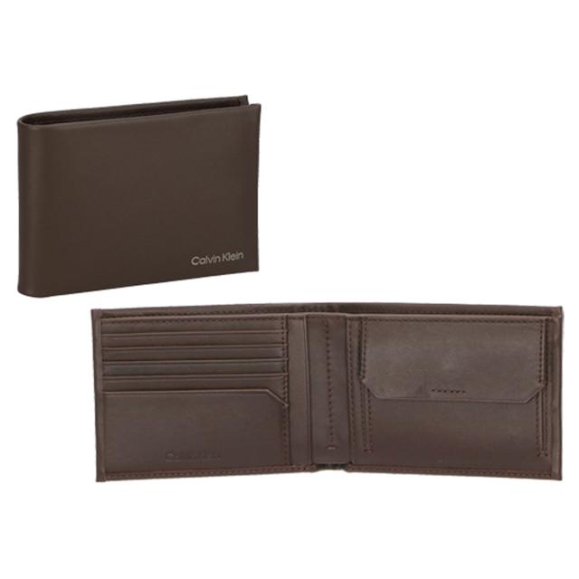 カルバンクライン Calvin Klein 財布 二つ折り財布 折りたたみ財布 小銭入れ付き K50K510599 BAR メンズ ブラウン系 本革 レザー 財布 使_1