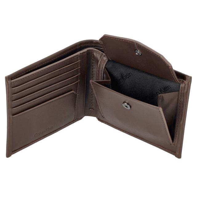 カルバンクライン Calvin Klein 財布 二つ折り財布 折りたたみ財布 小銭入れ付き K50K510599 BAR メンズ ブラウン系 本革 レザー 財布 使_4