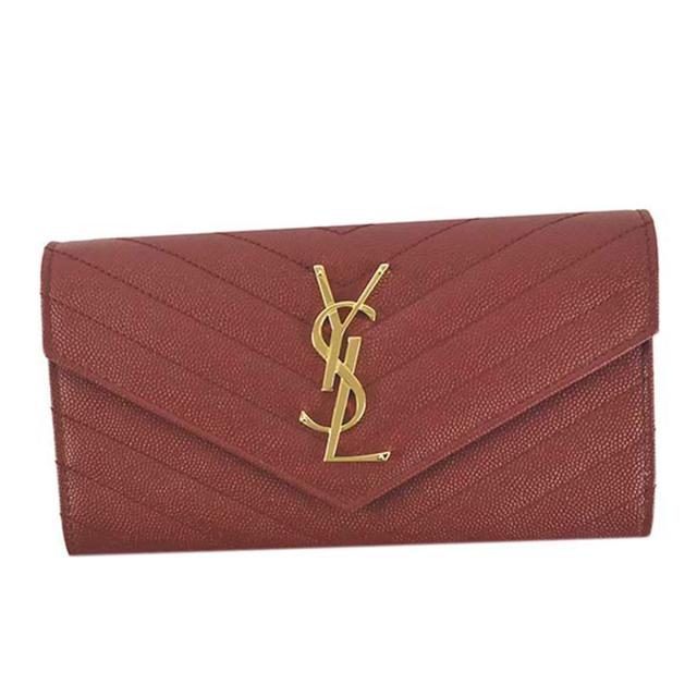 サンローラン SAINT LAURENT 財布 長財布 フラップ式長財布 かぶせ 372264 BOW01 6008 OPYUM RED ダークレッド系二つ折り長財布 本革 レ