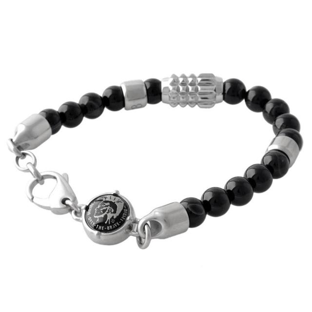 ディーゼル DIESEL メンズ ブレスレット DX0847040 abde00170m BLACK LINE AGATE ブラック ライン アゲート ブレイブマン(モヒカン) ビーズブレスレット ブラック＋シルバー 数珠 天然石 男性 誕生日 父の日プレゼント 20代 30代 40歳 クリスマス ギフト 彼氏 バレンタイン