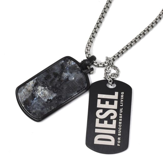 ディーゼル DIESEL ネックレス DX1327040 FELDSPAR DOUBLE DOG TAG ダブルドッグタグ 天然石 ペンダント メンズ シルバー＋ブラックネッ
