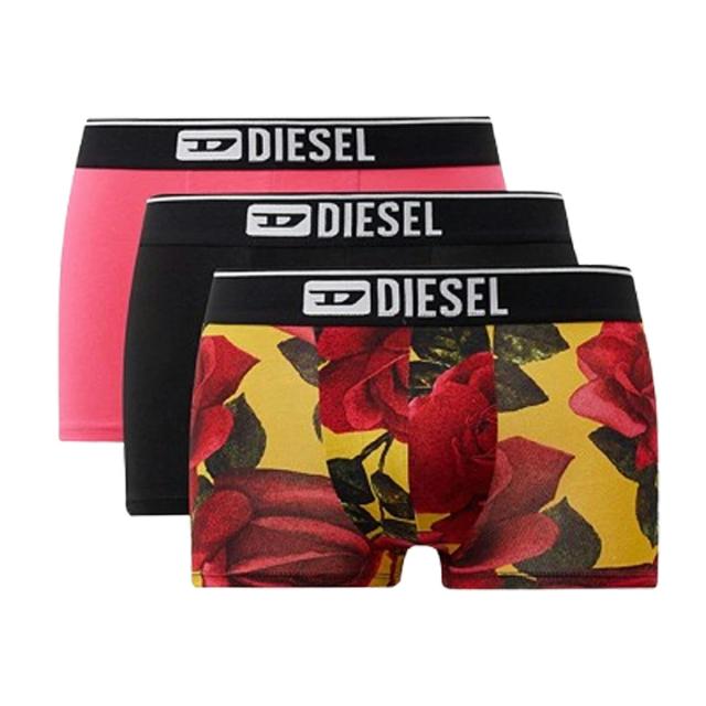 ディーゼル DIESEL ボクサーパンツ 前閉じ 無地 ロゴ コットン 3枚組 セット 男性用 0ST3V0CBDX E7039 メンズ ピンク+イエロー ボクサー