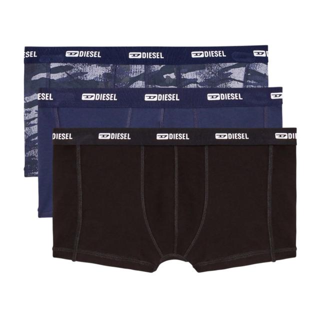 ディーゼル DIESEL ボクサーパンツ 前閉じ 無地 ロゴ コットン 3枚組 セット 男性用 A178320IKBL E7058 メンズ ブラック+ブルー ボクサー