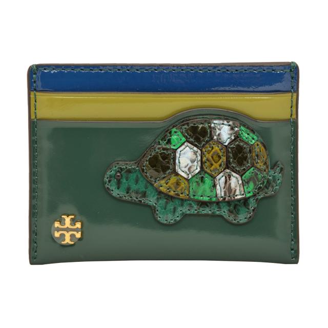 トリーバーチ Tory Burch カードケース 名刺入れ 薄型 43814 318 スリムカードケース 本革 レザー タートル カメ レディース MALACHITE