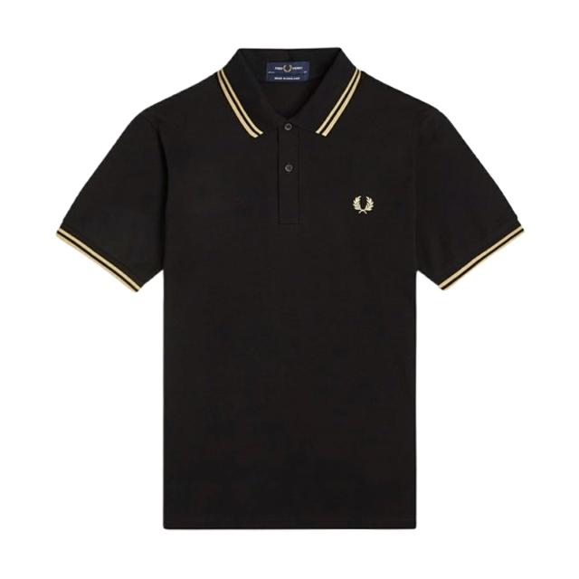 フレッドペリー FRED PERRY ポロシャツ ボックスフィット 刺しゅう ロゴ コットン ピケ 半袖 ライン カジュアル ストリート M12 157 ブラ