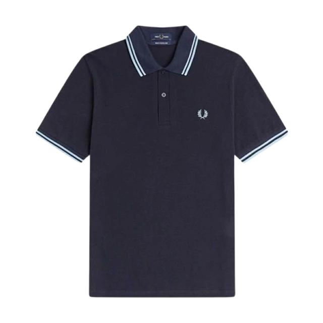 フレッドペリー FRED PERRY ポロシャツ ボックスフィット 刺しゅう ロゴ コットン ピケ 半袖 ライン カジュアル ストリート M12 795 ブラ