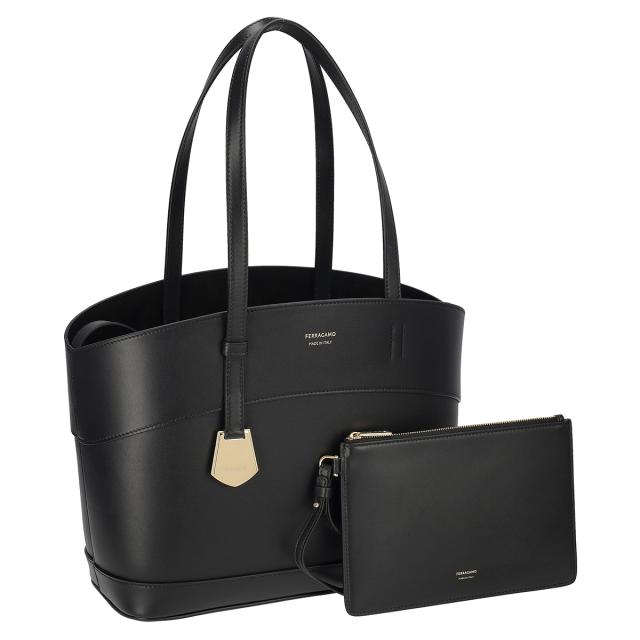 フェラガモ Ferragamo バッグ トートバッグ ポーチ付き 216797 770619 レディース ブラック 本革 レザー トート 人気 ブランド 使いやす