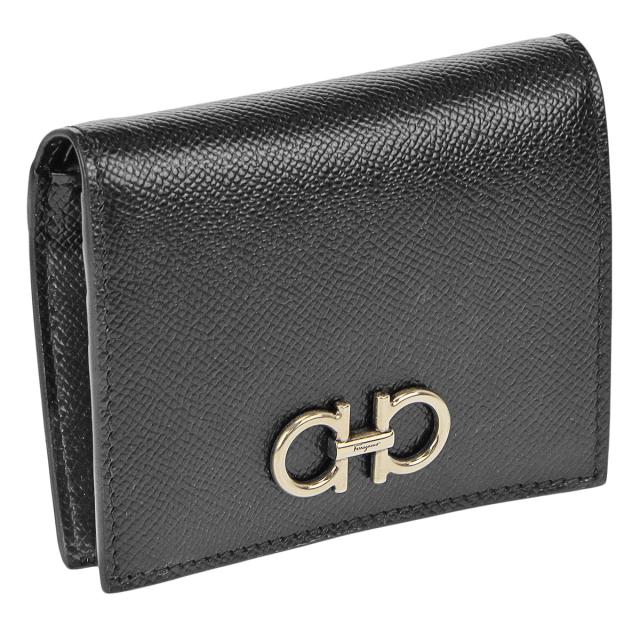 フェラガモ Ferragamo 財布 二つ折り財布 折りたたみ財布 小銭入れ付き 22D780 726512 レディース ブラック 本革 レザー 財布 使いやすい