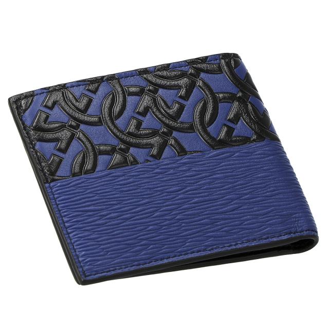 フェラガモ Ferragamo 財布 二つ折り財布 折りたたみ財布 小銭入れなし 661083 753712 メンズ ブルー+ブラック 本革 レザー 財布 使いや_2