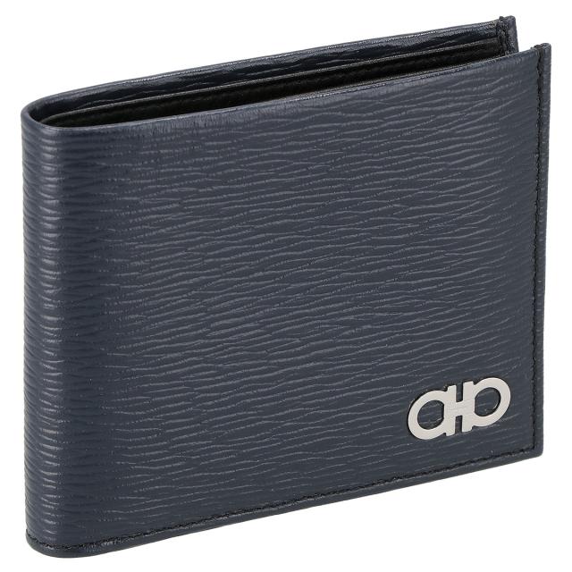 フェラガモ Ferragamo 財布 二つ折り財布 折りたたみ財布 小銭入れなし 66A063 744850 メンズ ネイビー+ブラック 本革 レザー 財布 使い