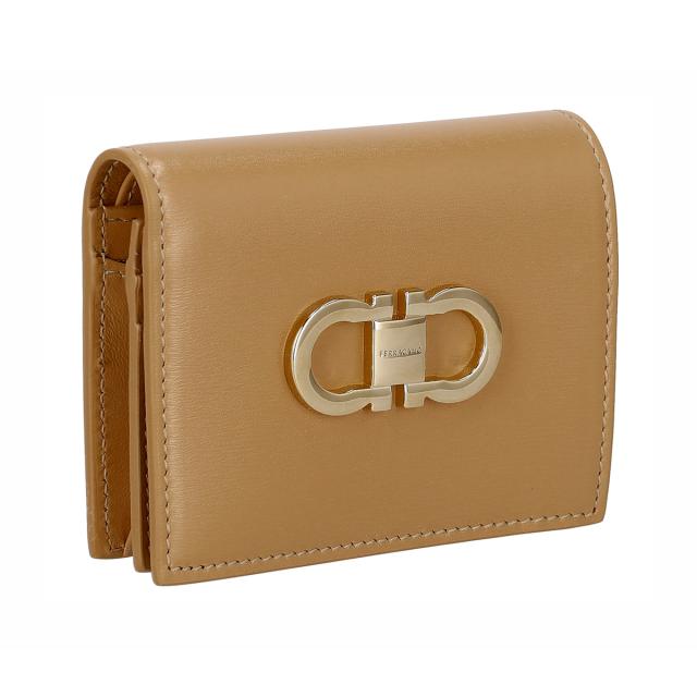 フェラガモ Ferragamo 財布 二つ折り財布 折りたたみ財布 小銭入れ付き 220627 770857 レディース キャメル ブラウン キャメル 財布 使い