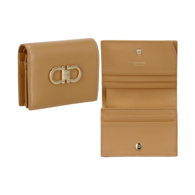 フェラガモ Ferragamo 財布 二つ折り財布 折りたたみ財布 小銭入れ付き 220627 770857 レディース キャメル ブラウン キャメル 財布 使い_1
