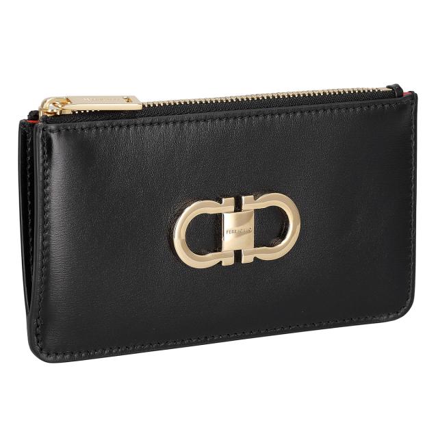 フェラガモ Ferragamo 財布 ケース 小銭入れ 220629 770767 レディース NERO FRAME RED ブラック+レッド系 本革 レザー 財布 小銭