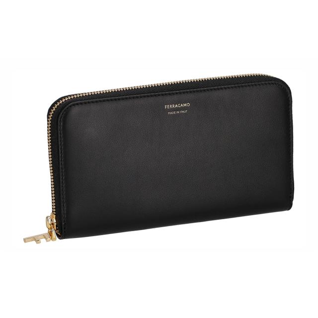 フェラガモ Ferragamo 財布 長財布 ラウンドファスナー長財布 小銭入れ付き 220795 775336 レディース ブラック+ブラウン 本革 レザー 二