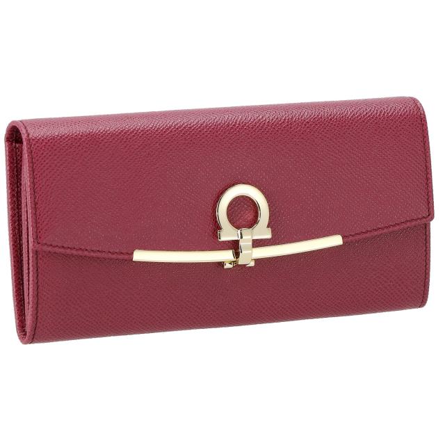フェラガモ Ferragamo 財布 長財布 小銭入れ付き 22d150 755231 ガンチーノクリップ レディース MELAGRANA レッド 二つ折り長財布 ブラン