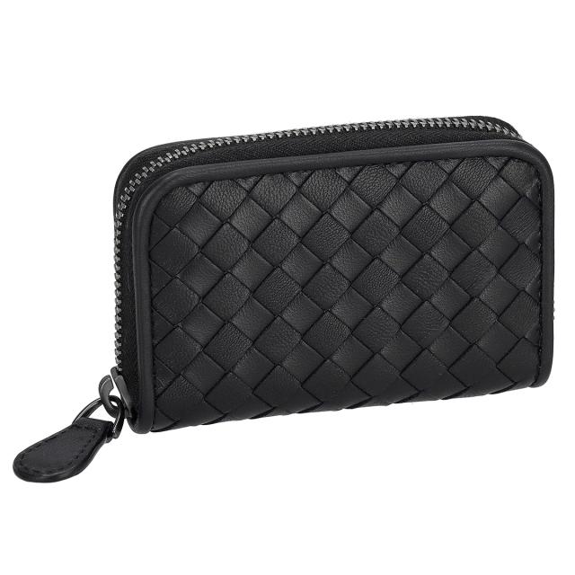 ボッテガヴェネタ BOTTEGA VENETA ケース 小銭入れ ラウンドファスナー 114075 V3UN1 1275 イントレチャート ブラック 本革 レザー