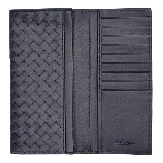 ボッテガヴェネタ BOTTEGA VENETA 財布 長財布 小銭入れなし イントレチャート 120697 V47W1 8836 メンズ ネイビー 本革 レザー 二つ折り