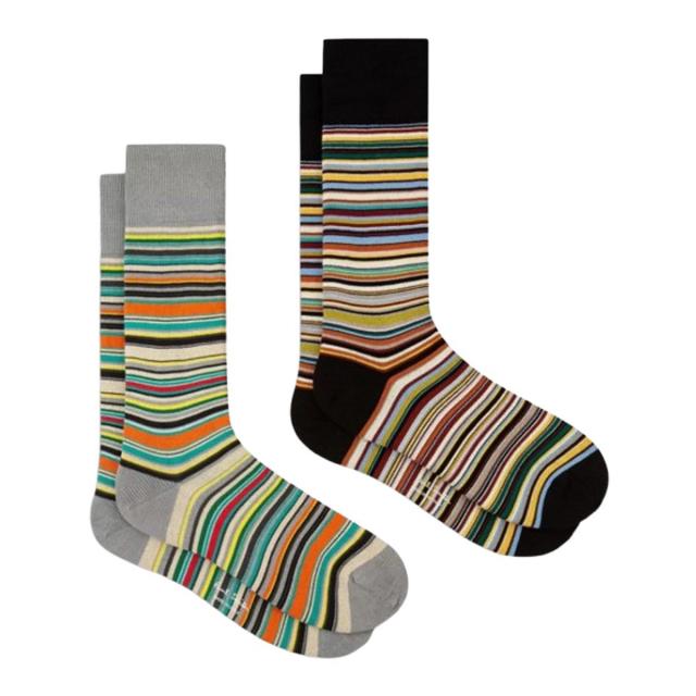 ポールスミス Paul Smith ソックス ストライプ マルチカラー 2足組 セット 靴下 M1A-SOCK-J2PKM 1B メンズ ブラック+グレー 靴下 くつ下