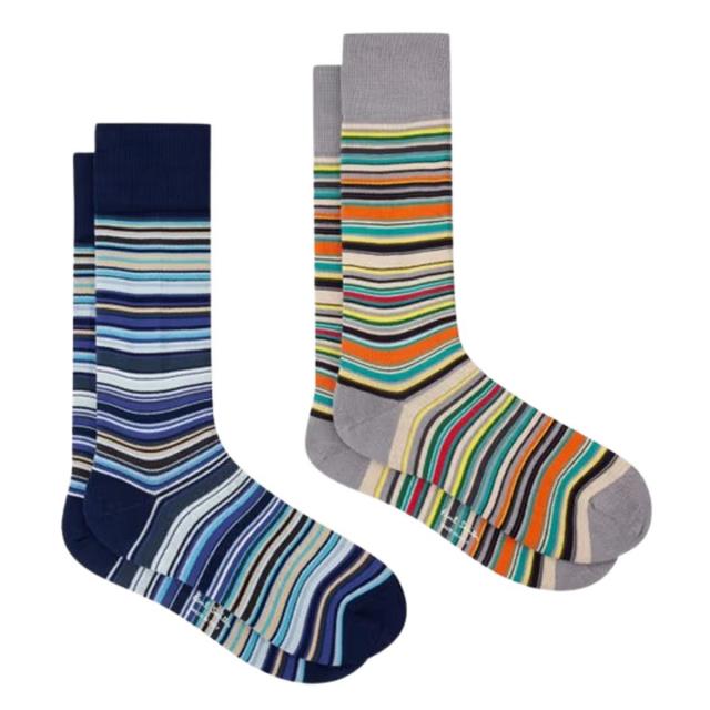 ポールスミス Paul Smith ソックス ストライプ マルチカラー 2足組 セット 靴下 M1A-SOCK-J2PKM 2A メンズ ブルー+グレー 靴下 くつ下 お