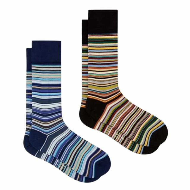 ポールスミス Paul Smith ソックス ストライプ マルチカラー 2足組 セット 靴下 M1A-SOCK-J2PKM 3B メンズ ブラック+ブルー 靴下 くつ下