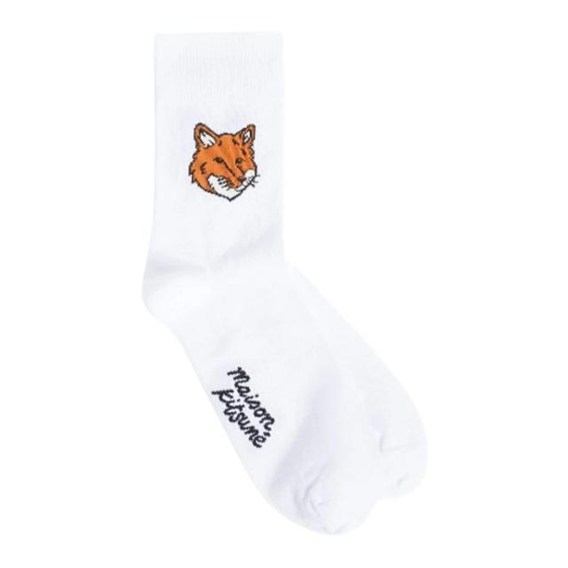 メゾンキツネ MAISON KITSUNE ソックス フォックスヘッド 靴下 クルー丈 ロゴ ワンポイント コットン 混紡 PM06400KT0010 P100 ホワイト