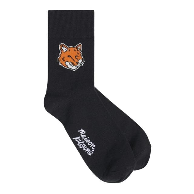 メゾンキツネ MAISON KITSUNE ソックス フォックスヘッド 靴下 クルー丈 ロゴ ワンポイント コットン 混紡 PM06400KT0010 P199 靴下 くつ