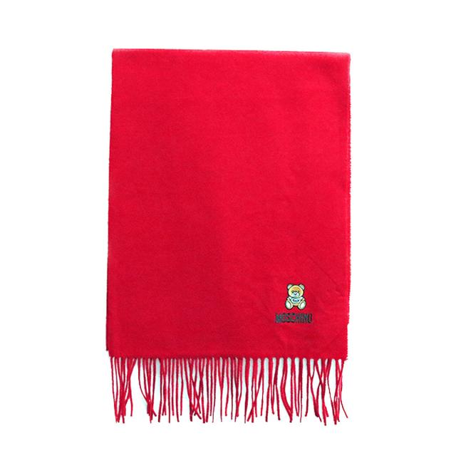 モスキーノ MOSCHINO マフラー レディース M5293 50124 007 TOY テディベア ワッペン ウールマフラー ストール レッド 誕生日プレゼント おしゃれ 贈り物 秋冬 防寒 巻物 誕生日 クリスマス プレゼント ギフト 羽織 ウール くま 熊 テディーベア