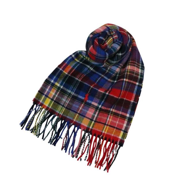 ポロラルフローレン POLO Ralph Lauren マフラー ストール ウール PC0999-454 レディース メンズ ユニセックス ブルー+レッド+マルチ マ