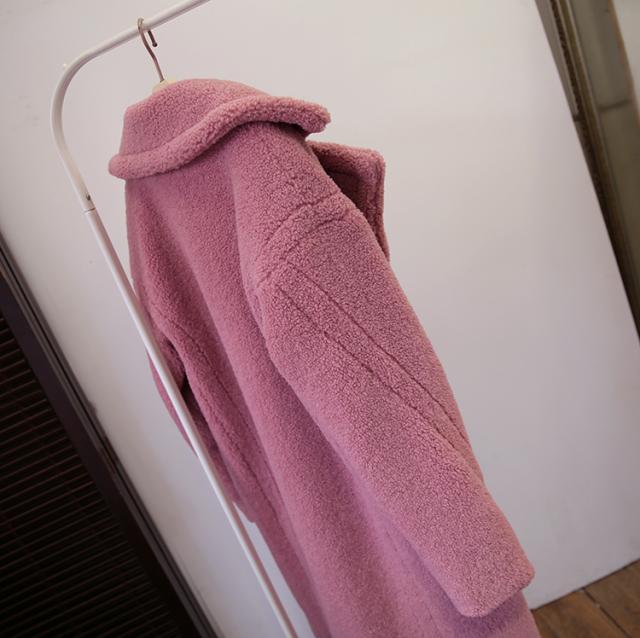 ダブルボタン テディベア コート レディース アウター ボア ミモレ丈