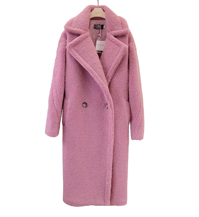 ダブルボタン テディベア コート レディース アウター ボア ミモレ丈