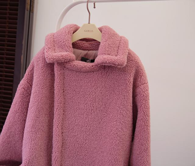 ダブルボタン テディベア コート レディース アウター ボア ミモレ丈