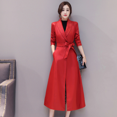 レディース アウター レザー コート  ロング丈 ジャケット ベルト付き ウエストリボン ウエストマーク 襟付き スーツ襟 長袖 裏地 無地 シンプル かっこいい 個性的 お洒落  きれいめ 上品 デート パーティ 通勤 お出かけ 普段使い 大きいサイズ XL 2XL 3XL 4XL 春 秋 冬 赤 レディース アウター レザー コート ロング丈 ジャケット ベルト付き